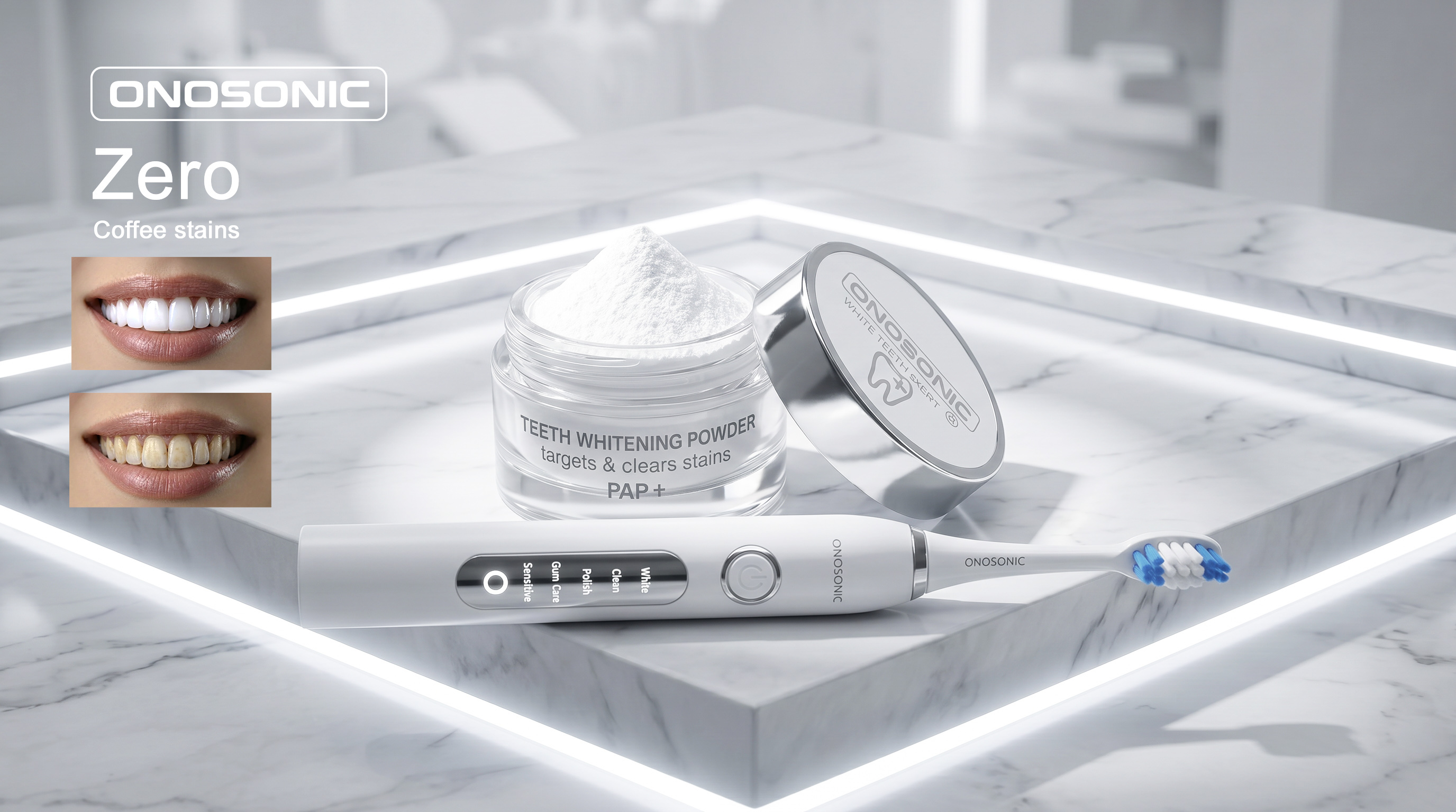A Complete Guide to ONOSONIC WHITE TEETH Expert &reg; Combo DX-1 Electric Toothbrush and PAP+ Whitening Powder